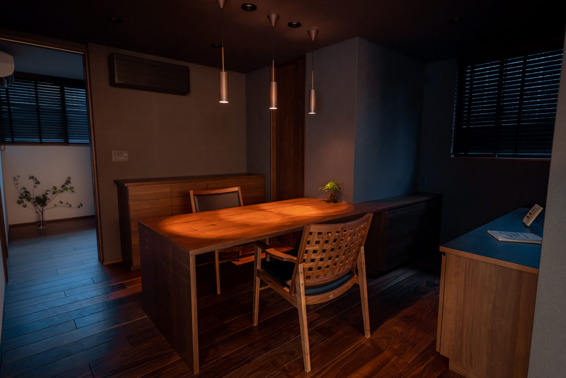 Wooden dining table with chairs